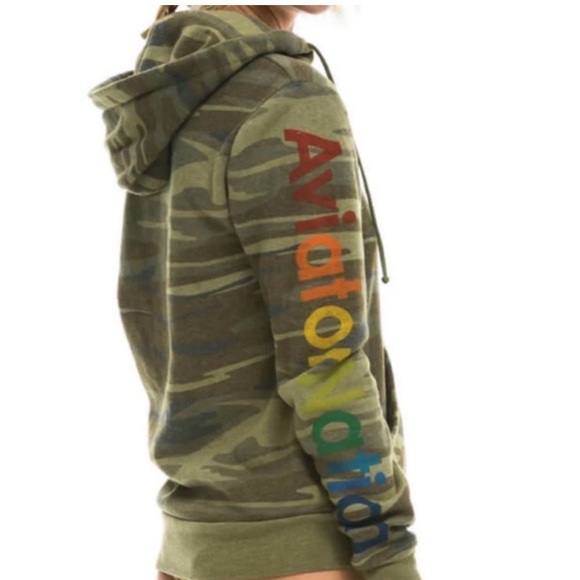 Aviator Nation Green Camo Zip Up Hoodie Logo XXL - Picture 3 of 10
